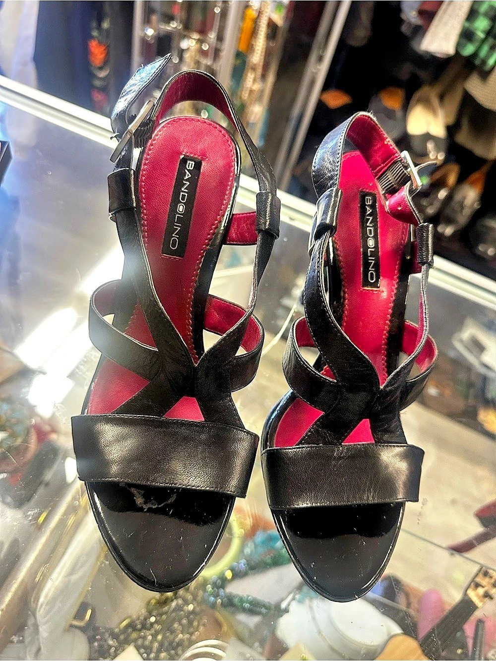 Bandolino Black Strappy Platform Heels